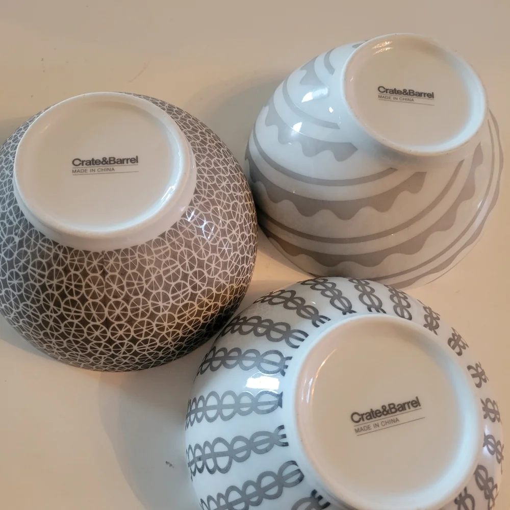 Set of Three CRATE & BARREL Patterned Bowls